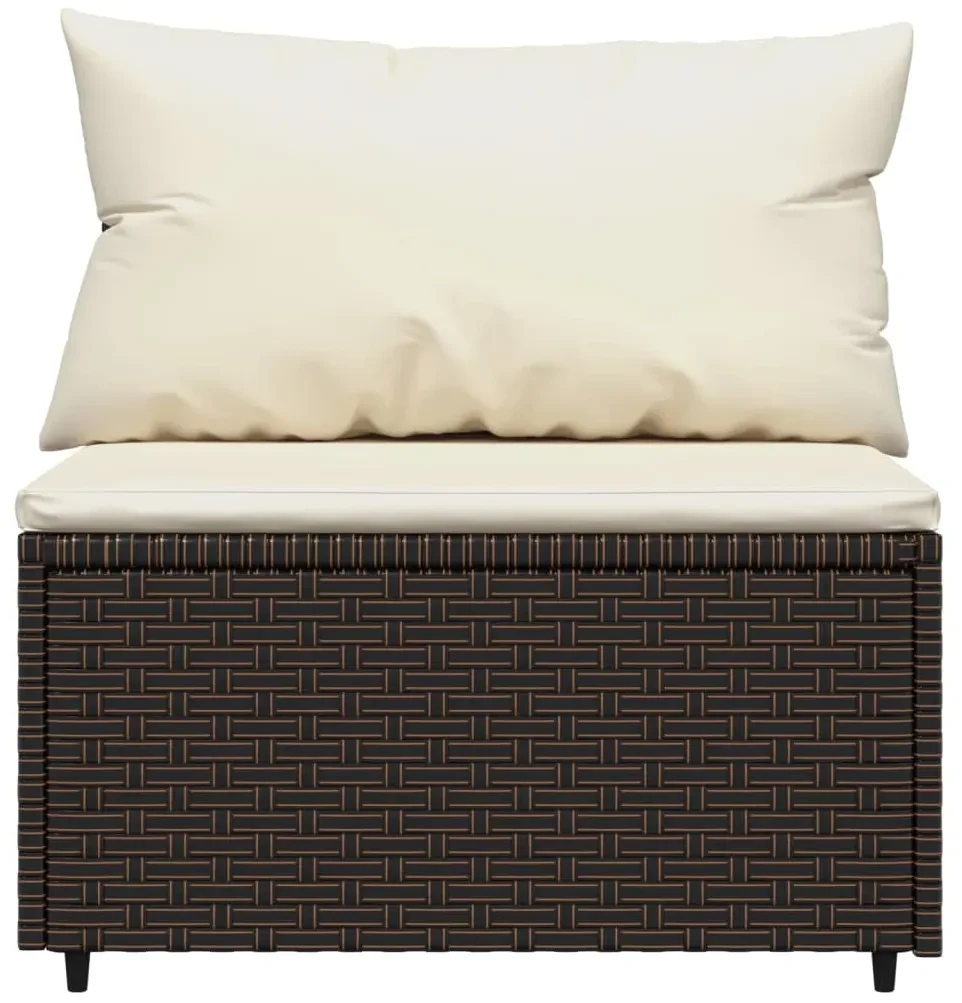 Divano centrale da giardino con cuscini in polyrattan marrone