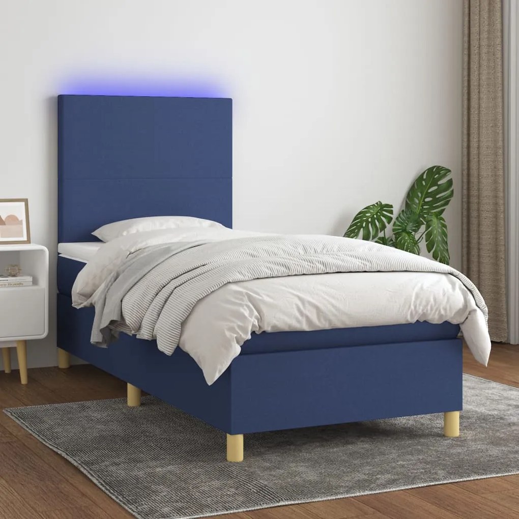 Letto A Molle Con Materasso E Led Blu 100x200cm İn Tessuto /