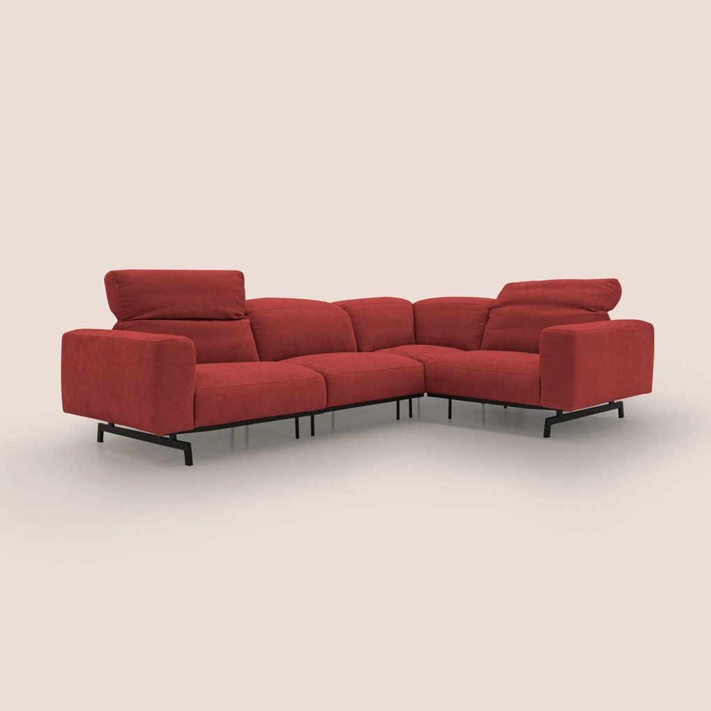 Sakura divano in piuma d'oca angolare REVERSIBILE in morbido tessuto fiammato impermeabile T14 rosso