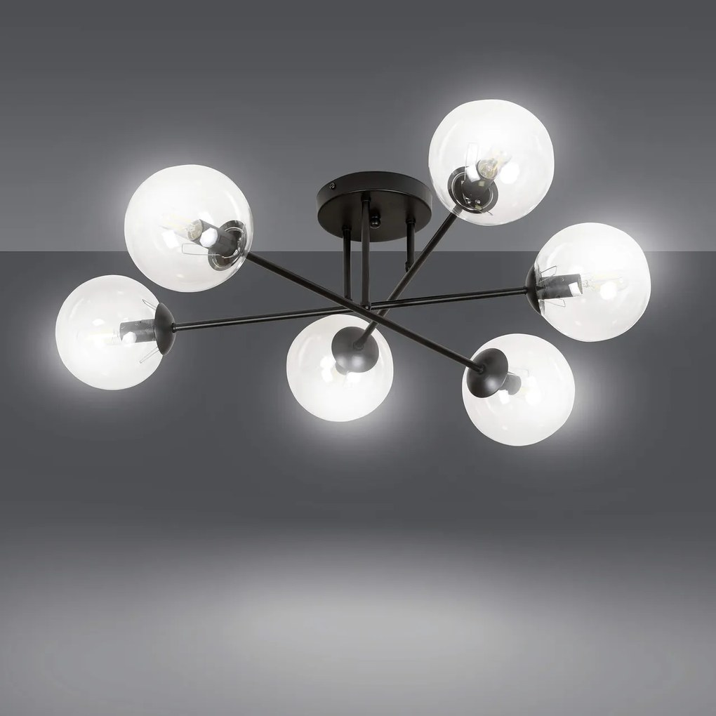 Lampadario da soffitto Brendi 6B Nero con sfere trasparenti E14