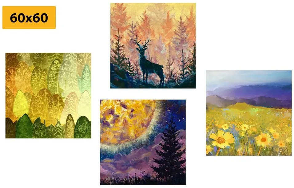 Set di quadri – Storia di un cervo in imitazione di pittura a olio