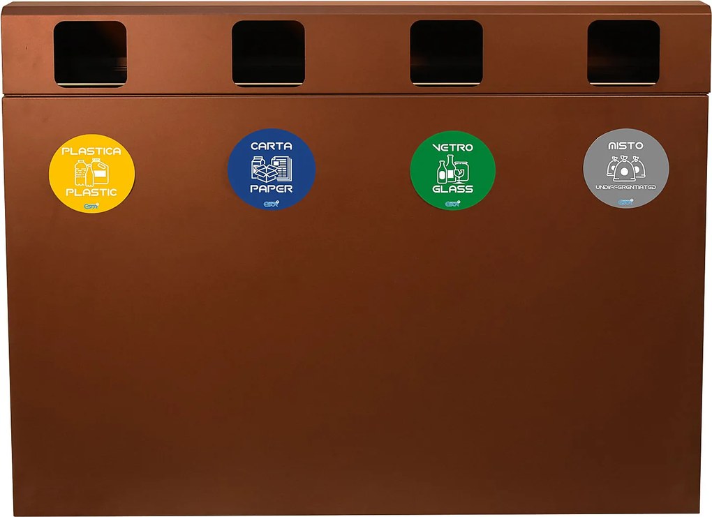 Mobile per Raccolta Differenziata 4 Scomparti 240 L 120x30x96 cm in Acciaio Verniciato Corten...