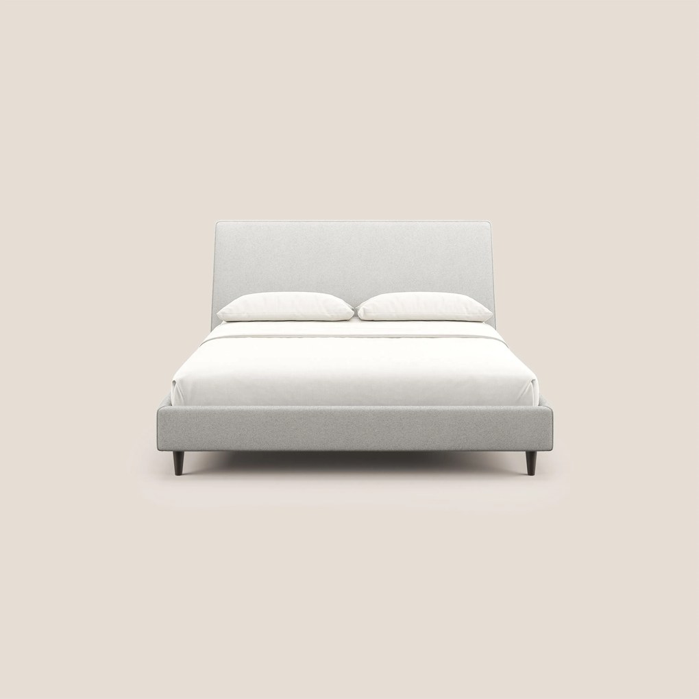 Dorotea letto imbottito con piedi in legno in morbido bouclé impermeabile T07 grigio