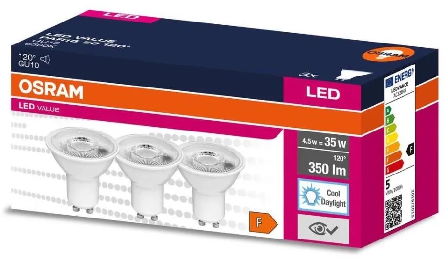 SET 3x Lampadina LED PAR16 GU10/4,5W/230V 6500K 120° - Osram