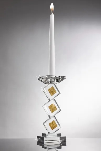 RANOLDI candeliere in cristallo mosaico con finitura oro h 27 cm