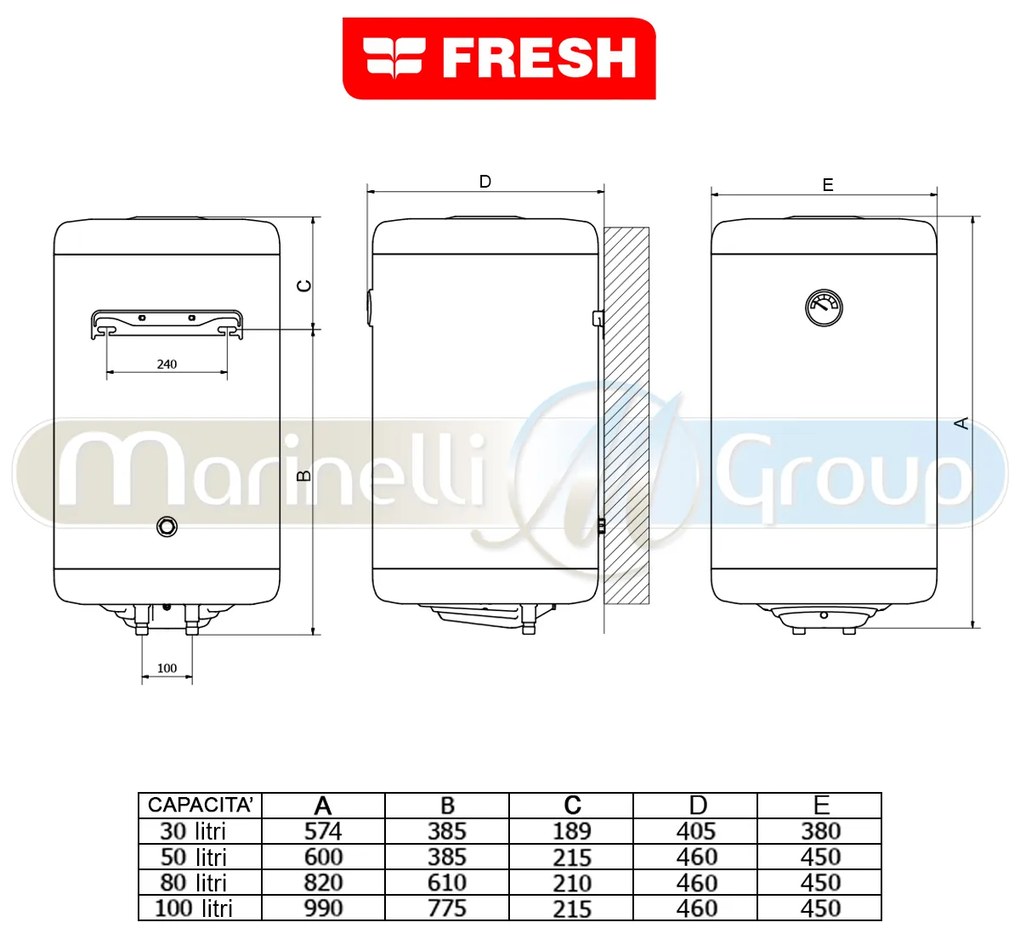 Scaldabagno elettrico scalda acqua boiler scaldino lt 100 litri verticale