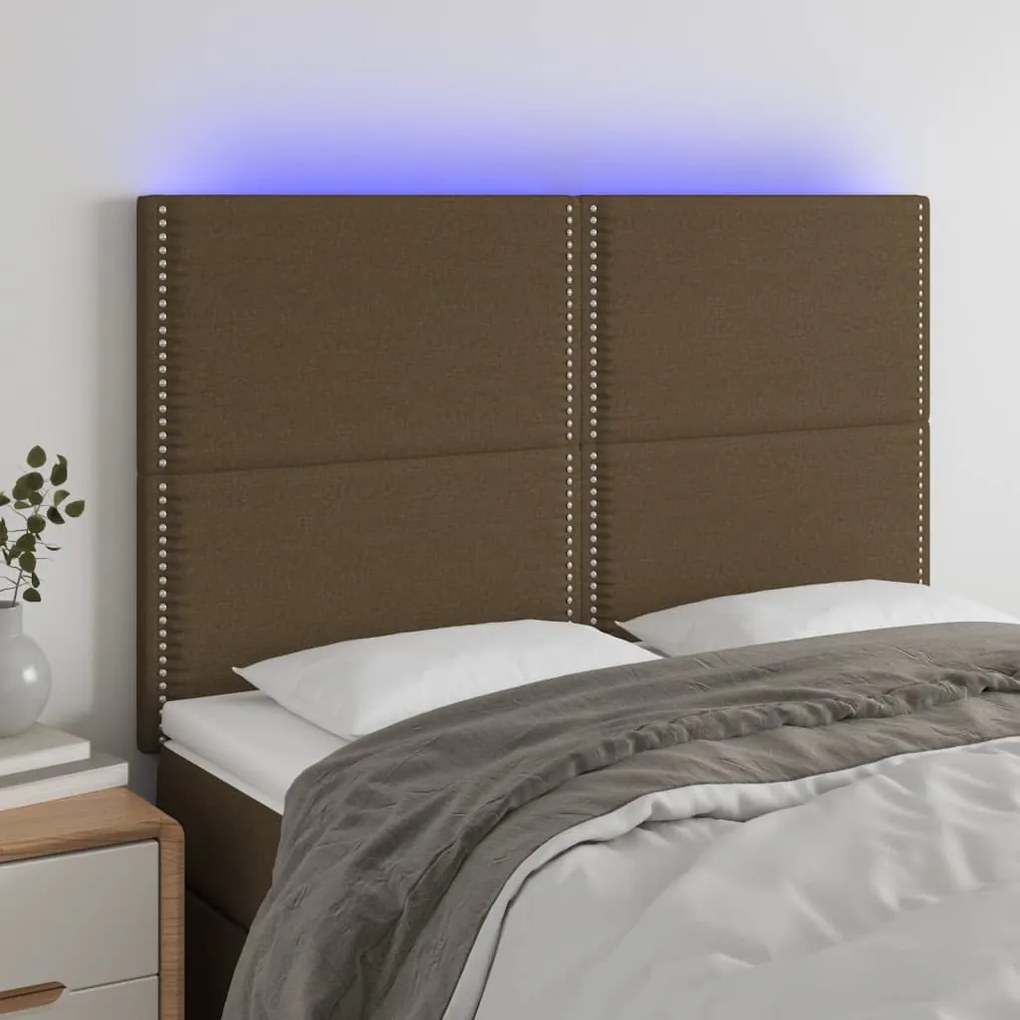 Testiera A Led Marrone Scuro 144x5x118/128 Cm İn Tessuto /