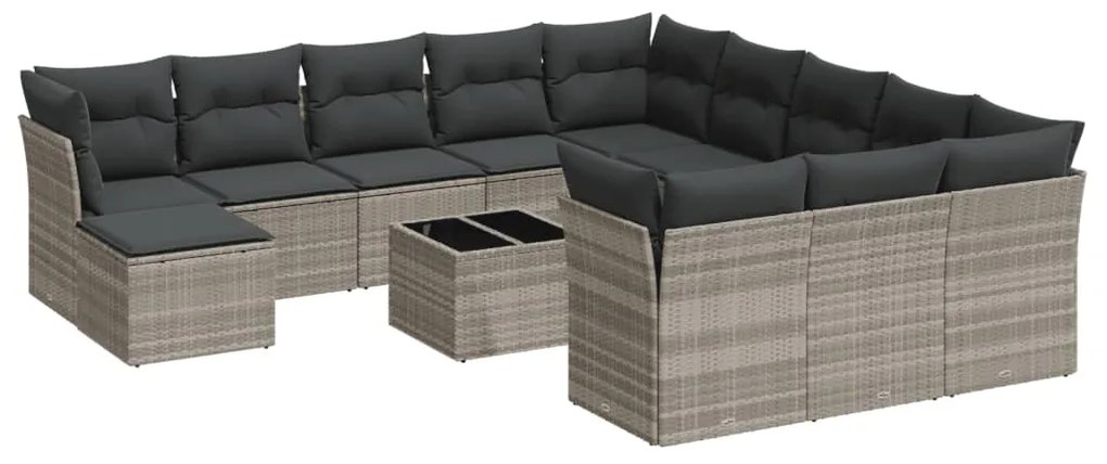 Set divani giardino 13 pz con cuscini grigio chiaro polyrattan