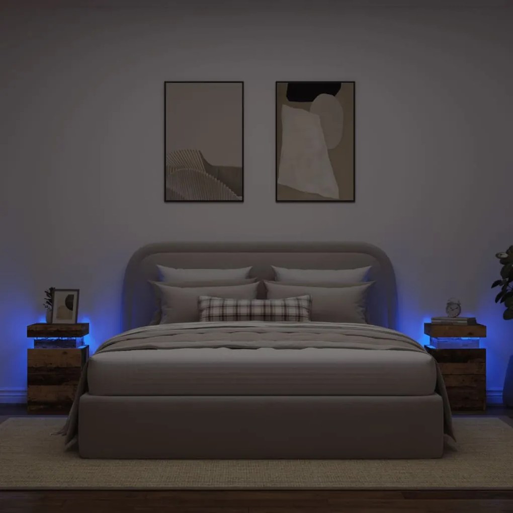 Comodini Con Led 2 Pz Legno Antico 35x39x55 Cm İn Truciolato /