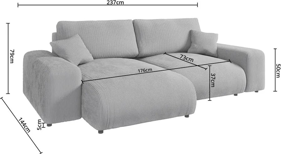 Divano angolare variabile in velluto a coste grigio chiaro Justin - Ropez