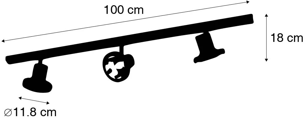 Sistema di illuminazione su binario moderno con 3 faretti neri monofase 100 cm - Iconic Jeany