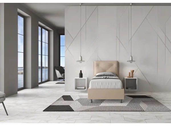 Letto singolo senza rete imbottito 80x200 similpelle tortora Appia