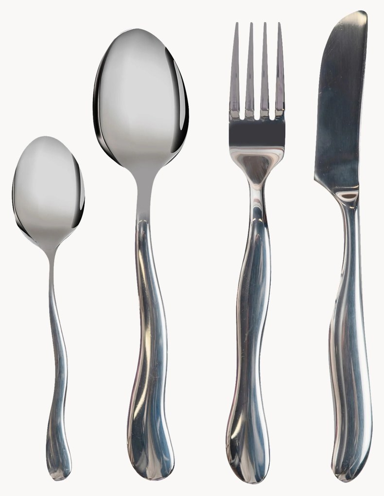 Set di 16 posate satinate con manici martellati Waverly, 4 persone