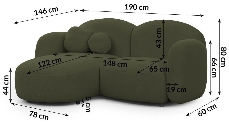 Divano angolare verde (con penisola a sinistra/con chaise lounge) con rivestimento in bouclé Orbit – Ropez