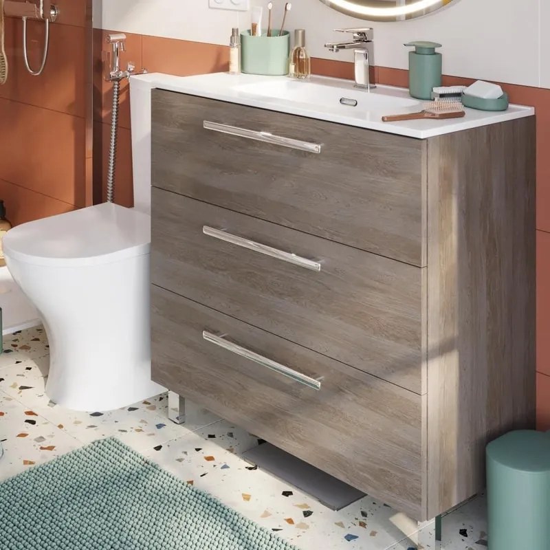 Base Remix 3 cassetti, L80 X P39 X H57.7 cm rovere grigio, con piedini