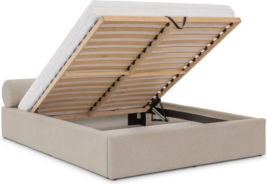 Letto matrimoniale imbottito beige con contenitore con rete inclusa 160x200 cm Cille – Ropez