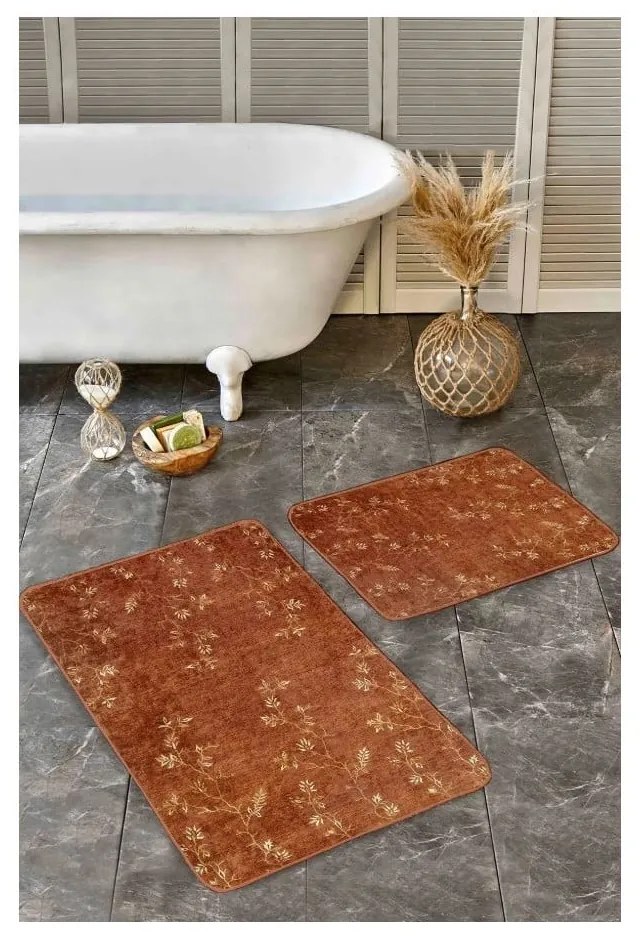 Set di tappetini per il bagno marroni in velluto 2 pz 60x100 cm – Mila Home