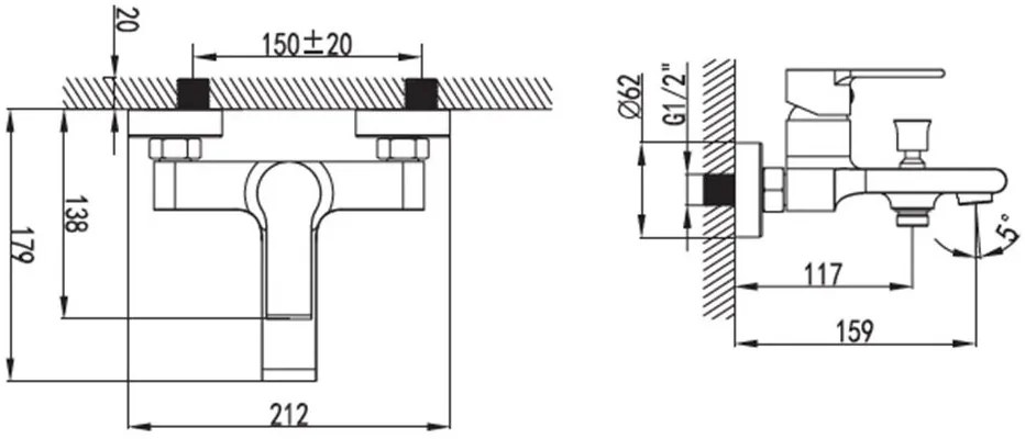 New Line Ty Gruppo Vasca A Muro Con Supporto Per Doccetta E Flessibile 150 Cm In Acciaio Cromo