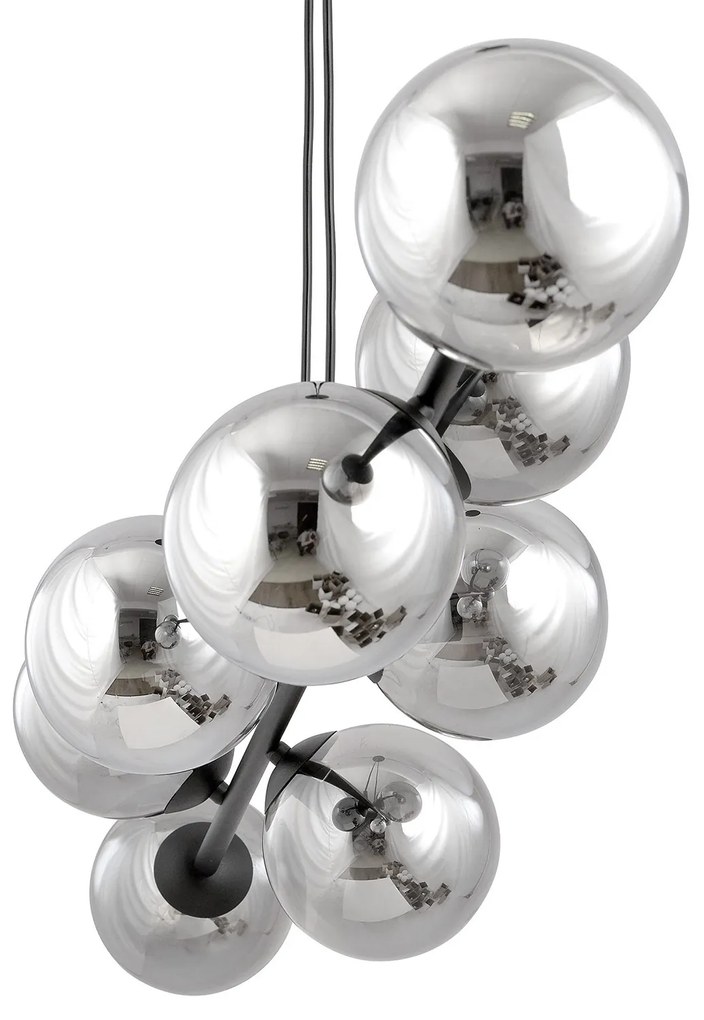 Lampadario Contemporaneo 6 Luci Durga In Acciaio Nero E Sfere In Vetro Fumè