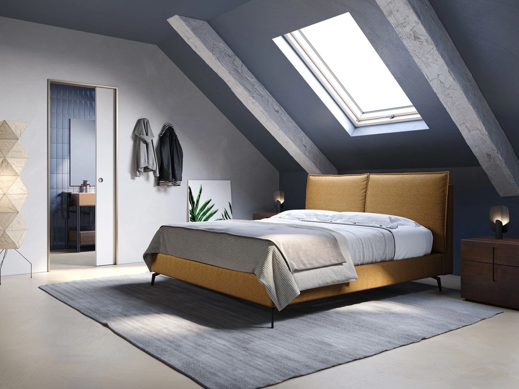 Cloe letto imbottito con piedi in metallo sfoderabile in tessuto fiammato impermeabile T06
