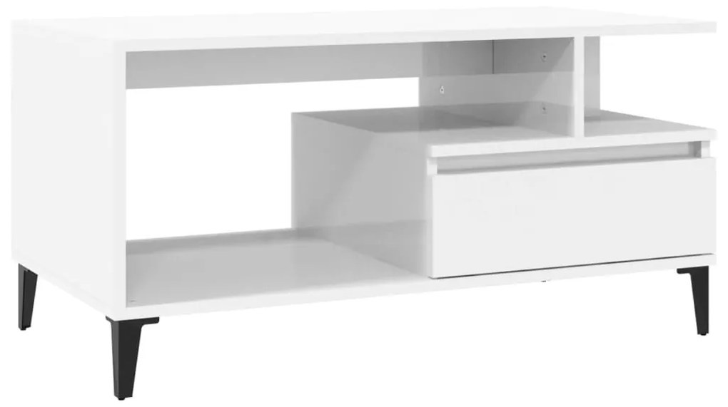 Tavolino da salotto bianco lucido 90x49x45 cm legno multistrato