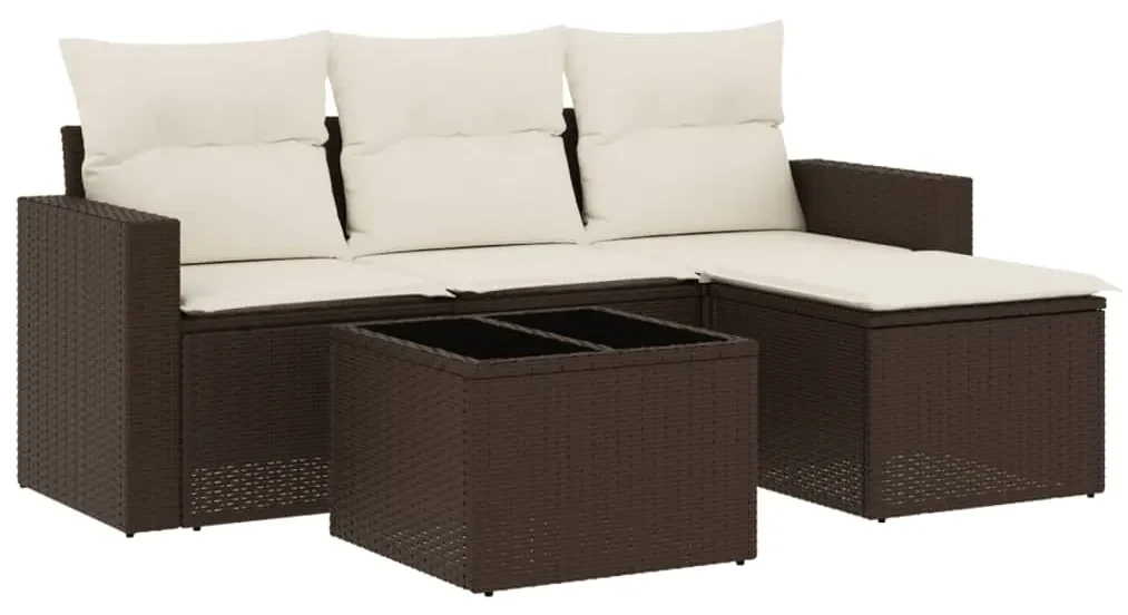 Set divano da giardino 5 pz con cuscini marrone in polyrattan