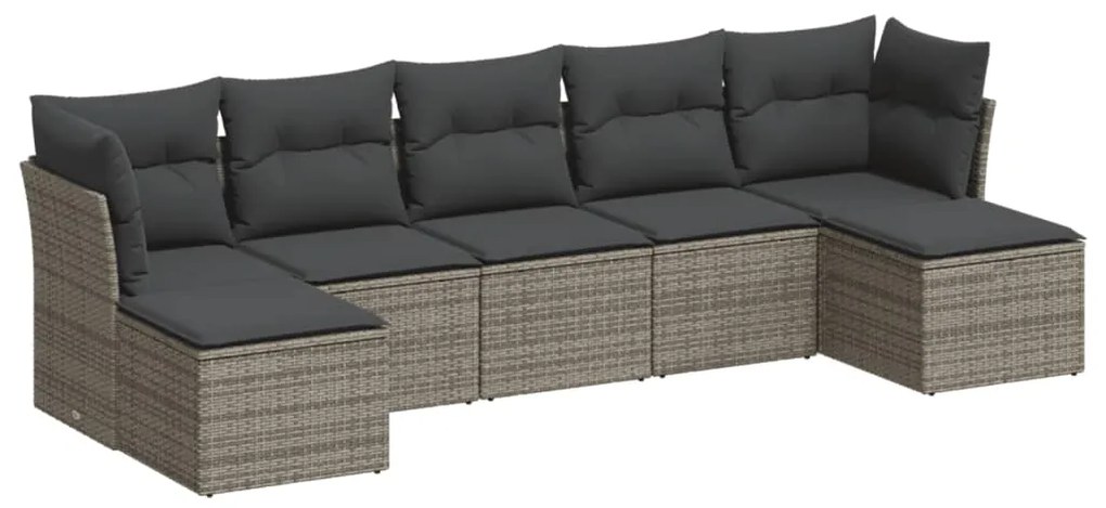 Set divani da giardino 7 pz con cuscini grigio in polyrattan