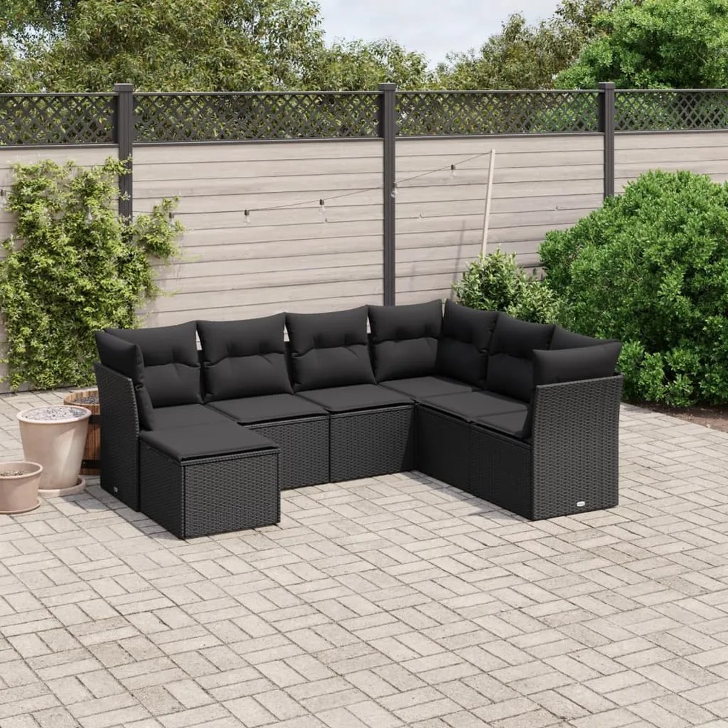 Set divani da giardino con cuscini 7pz nero polyrattan