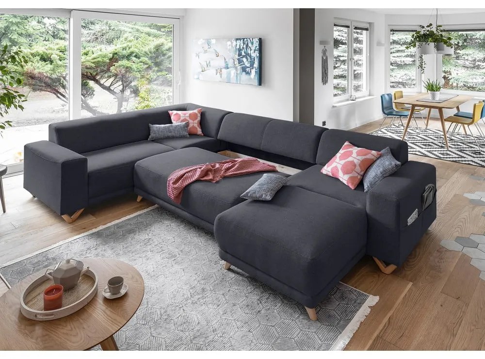 Divano angolare color antracite allungabile e con contenitore (penisola a sinistra/a U) Classy Sophie – Miuform