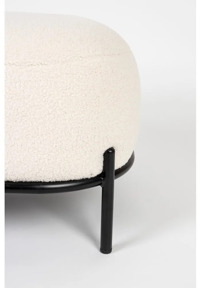 Poggiapiedi color crema con rivestimento in bouclé Hocker Polly – White Label