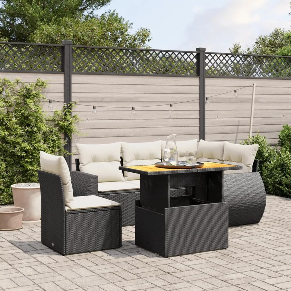 Set divano da giardino 6 pz con cuscini nero in polyrattan