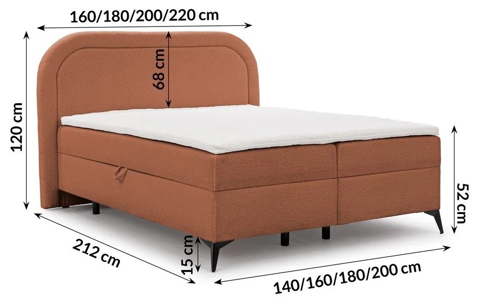 Letto boxspring arancione con contenitore 180x200 cm Ornes – Ropez