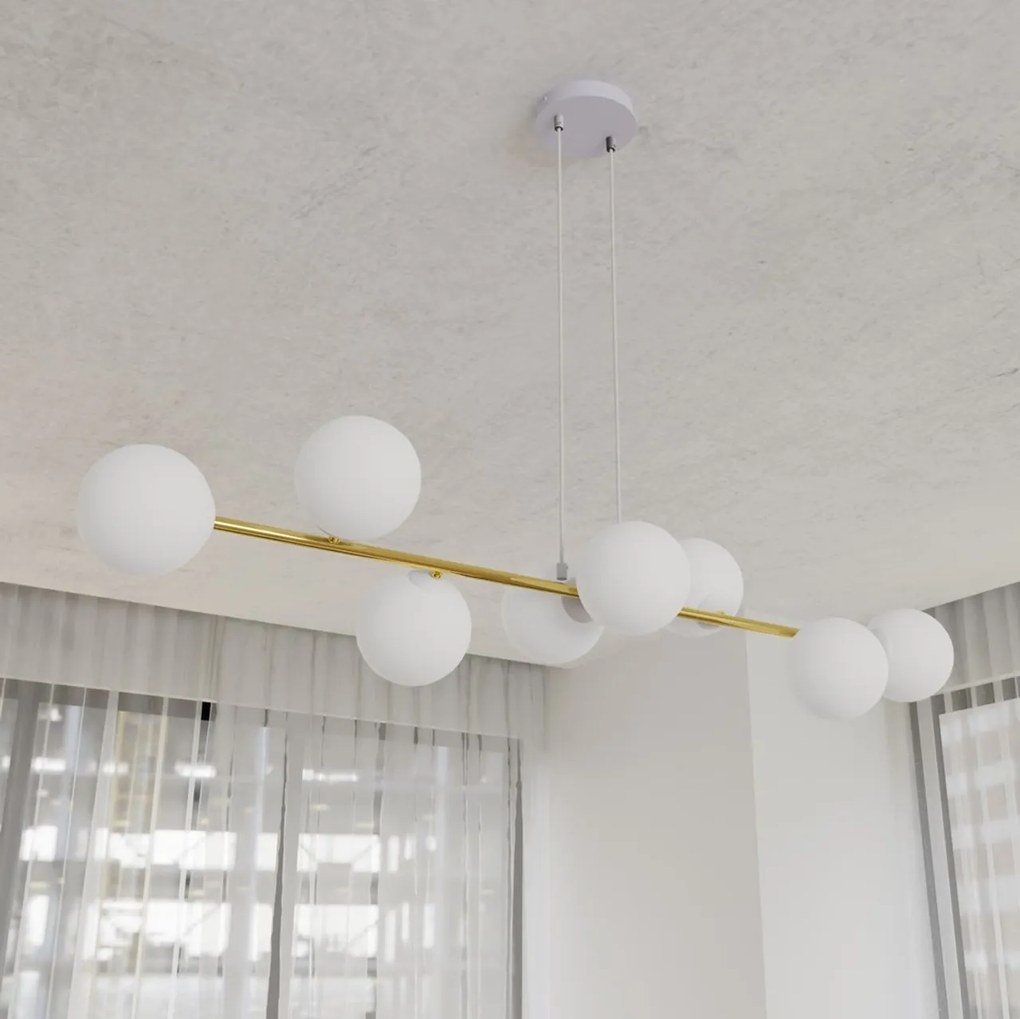 Lampadario a sospensione GRAVITY 8 Nero/Bianco e Oro 8xE14