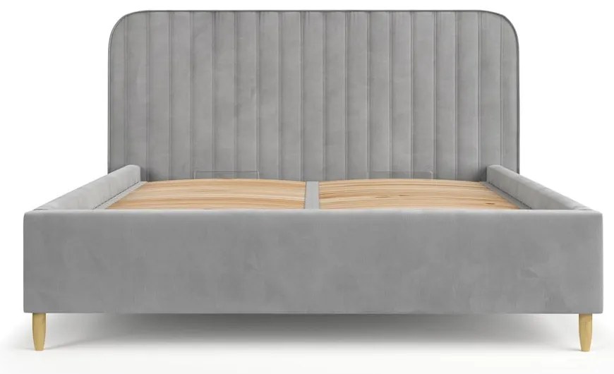 Letto matrimoniale imbottito grigio con spazio contenitivo e rete 140x200 cm Noto - Maison de Rêve