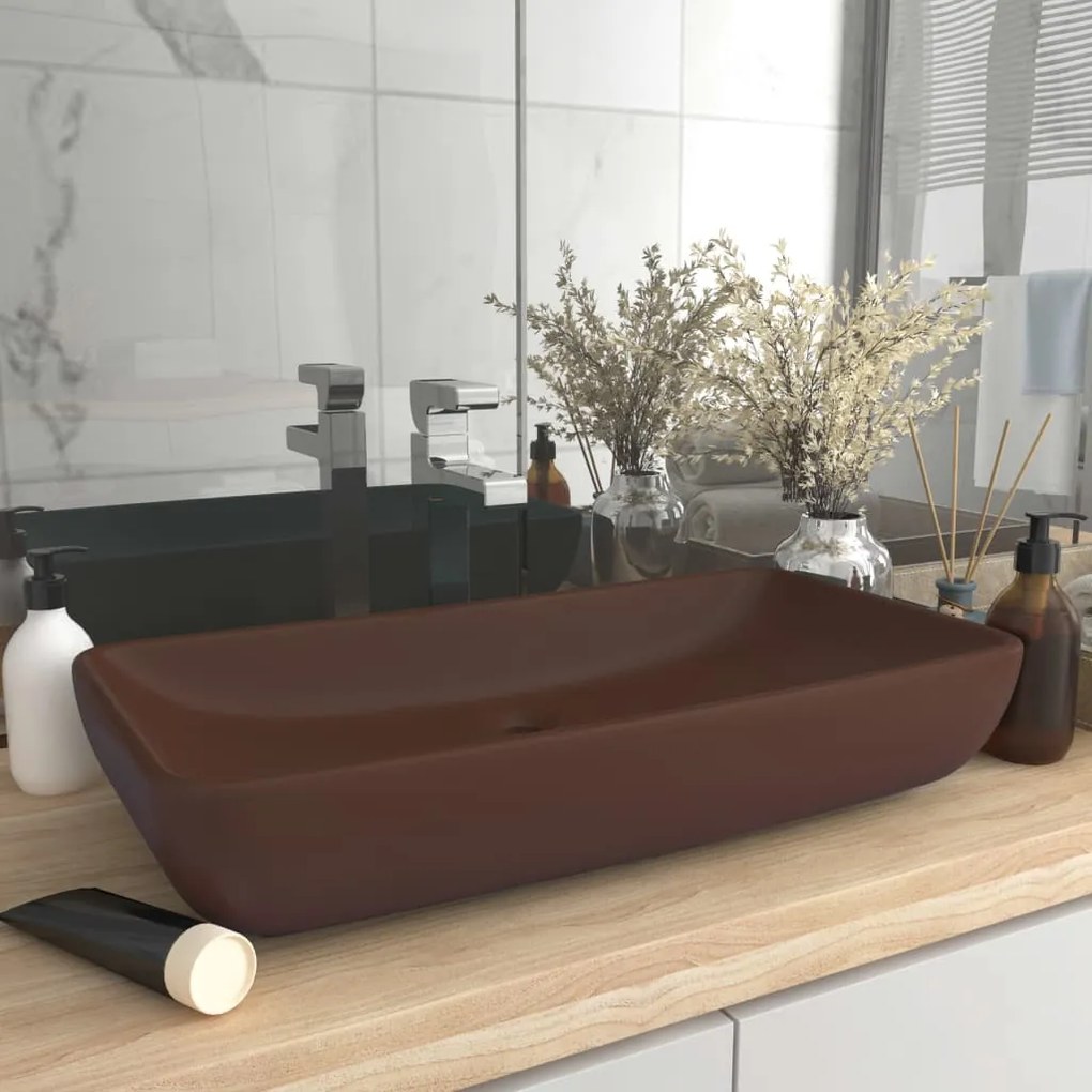 Lavabo Lusso Rettangolare Marrone Scuro Opaco 71x38 Cm Ceramica /