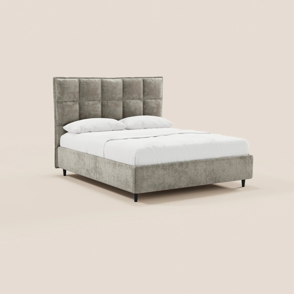 AURO letto imbottito con vano contenitore e testiera capitonné alta in ciniglia Oeko-Tex®