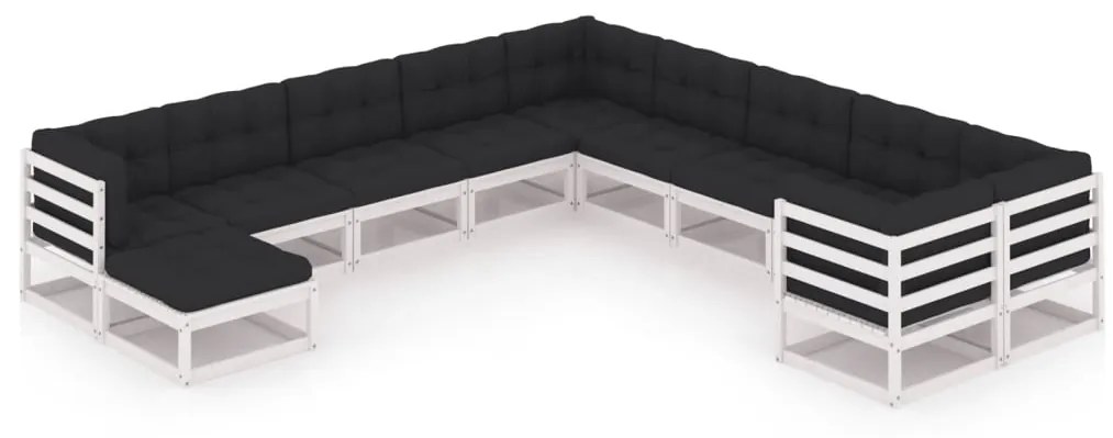 Set divani da giardino 11pz con cuscini massello di pino bianco
