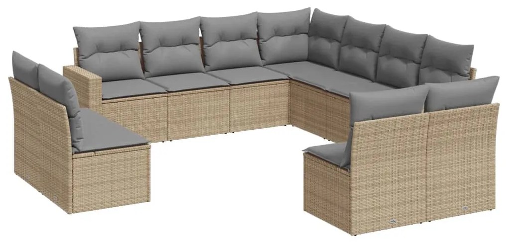 Set Divani da Giardino 11 pz con Cuscini Beige in Polyrattan