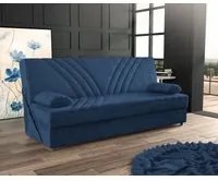 Divano letto Ramon, Divano letto contenitore a 3 posti con 2 cuscini inclusi, Sof da soggiorno in tessuto imbottito con apertura click-clack, Cm 181x81h88, Blu