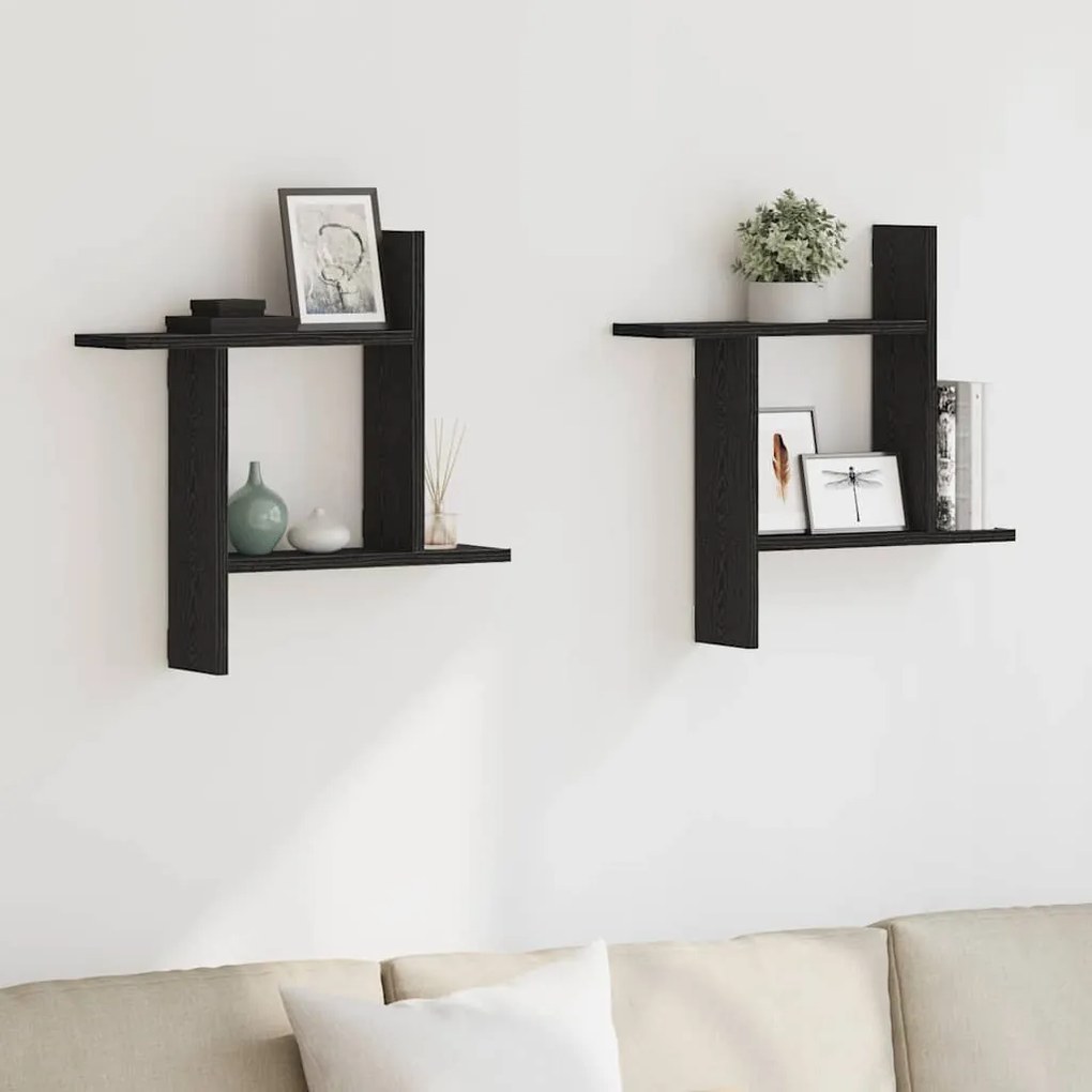 Mensole Da Parete 2 Pz Rovere Nero 50x12x50 Cm İn Truciolato /