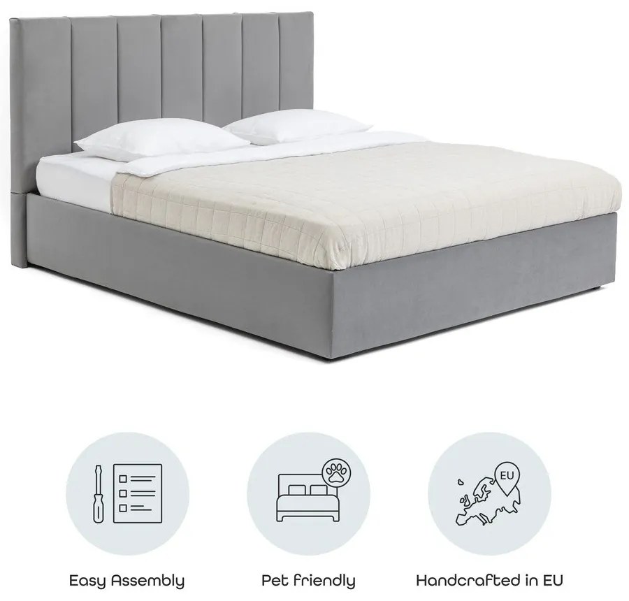 Letto matrimoniale imbottito grigio con contenitore con rete inclusa 160x200 cm Thessa Bold Line – Bonami Selection