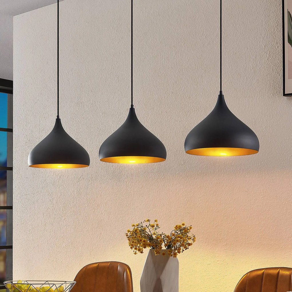 Lampada a sospensione Elamira Lindby, dimmerabile, Nero, Soggiorno / Sala da pranzo, Metallo, Moderno, Lampada a sospensione