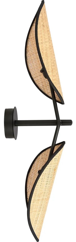 Applique 2 Luci Eridano A Braccio In Acciao Nero E Rattan
