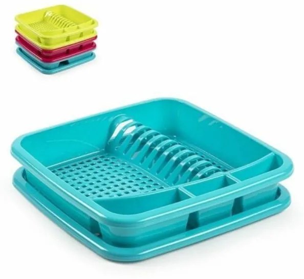 Trade Shop - Scolapiatti Quadrato In Plastica Colorata Con Porta Posate Accessorio Cucina