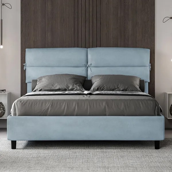 Letto contenitore da 160x200 in microfibra azzurro Nandy