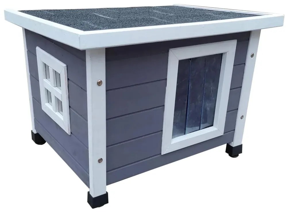 Casetta Per Gatti Da Esterni 57x45x43 Cm İn Legno Grigio E Bianco /