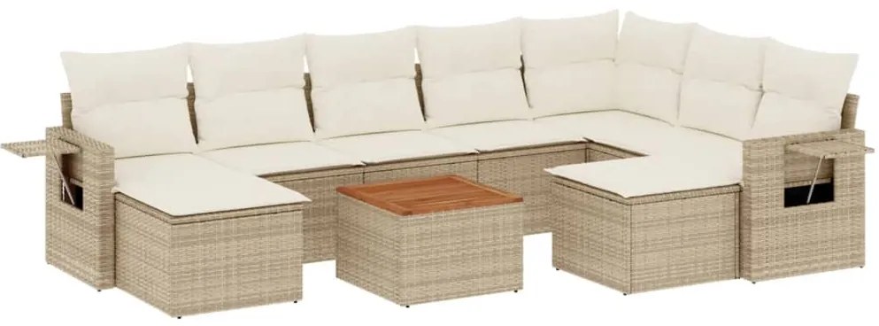 Set Divano da Giardino 10 pz con Cuscini Beige in Polyrattan