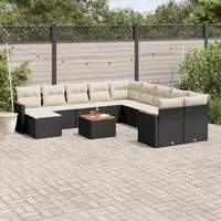 Set Divani da Giardino 12 pz con Cuscini Nero in Polyrattan 3258976