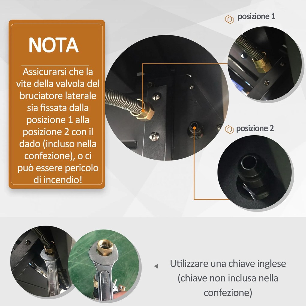 Barbecue a Gas GPL 7 Fuochi 135x50x100 cm con Fornello Laterale Nero...