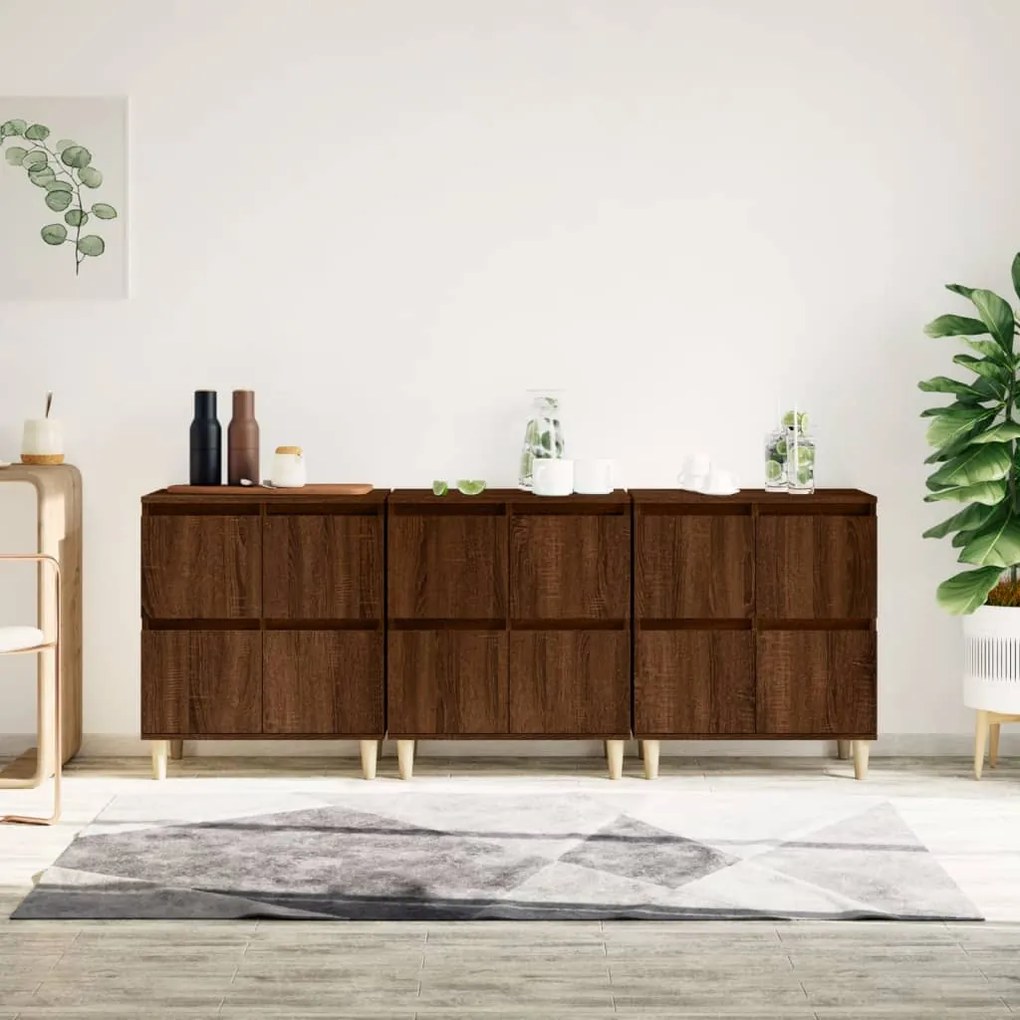 Credenze 3pz Rovere Marrone 60x35x70 Cm İn Legno Multistrato /